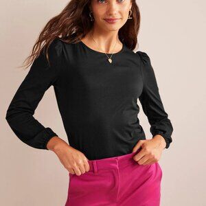 Boden Supersoft Black Long Sleeve Top Puff Shoulder Women's Size 6 EUC